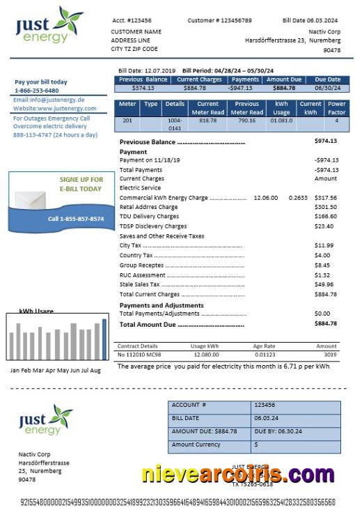 Germany Just Energy business utility bill